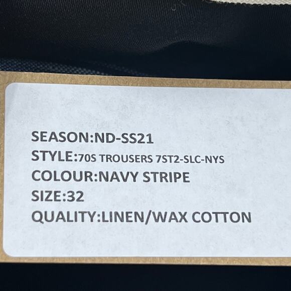 Nicholas Daley 70s Stripe Trouser Irish Linen Waxed Cotton Blue - Picture 8 of 9